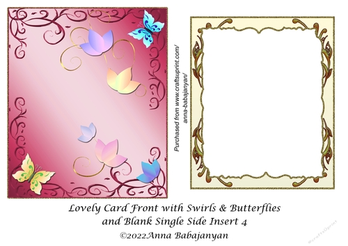 Lovely Card Front with Swirls & Butterflies and Blank Single Side Insert 4
