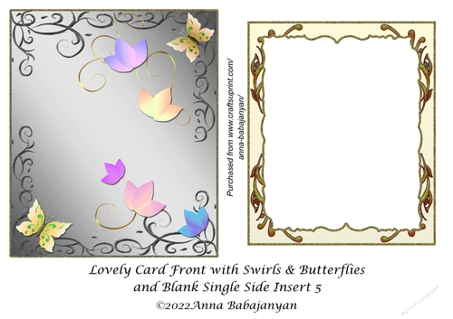 Lovely Card Front with Swirls & Butterflies and Blank Single Side Insert 5