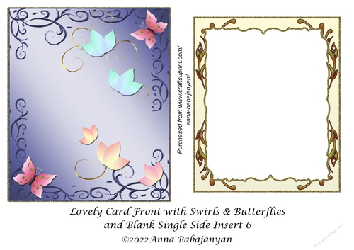 Lovely Card Front with Swirls & Butterflies and Blank Single Side Insert 6