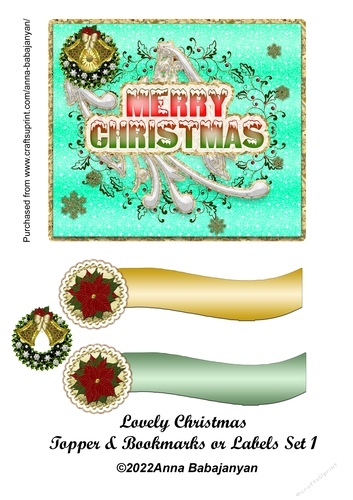 Lovely Christmas Topper & Bookmarks or Labels Set 1