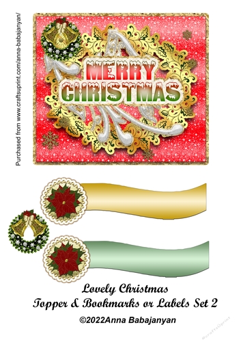 Lovely Christmas Topper & Bookmarks or Labels Set 2