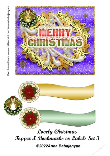 Lovely Christmas Topper & Bookmarks or Labels Set 3