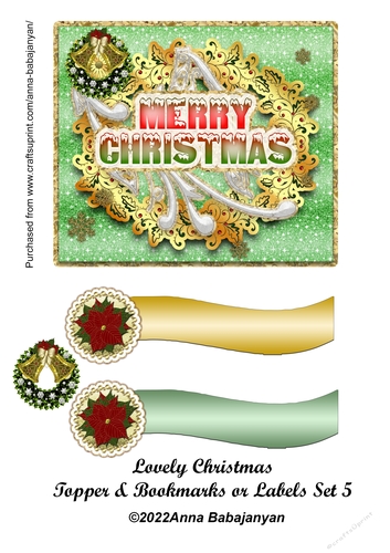 Lovely Christmas Topper & Bookmarks or Labels Set 5