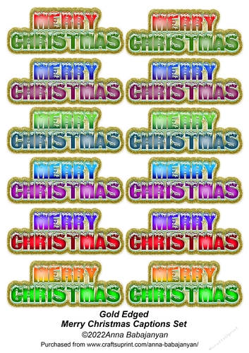 Gold Edged Merry Christmas Captions Set
