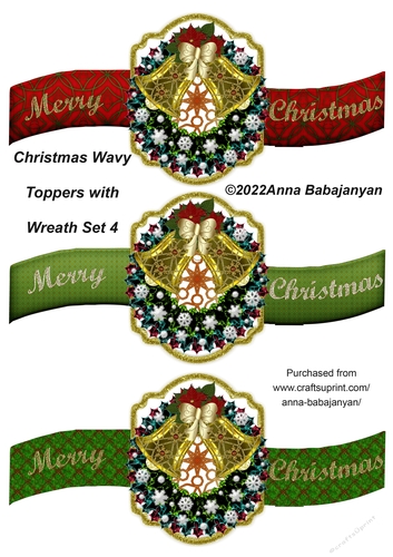 Christmas Wavy Toppers with Wreath Set 4