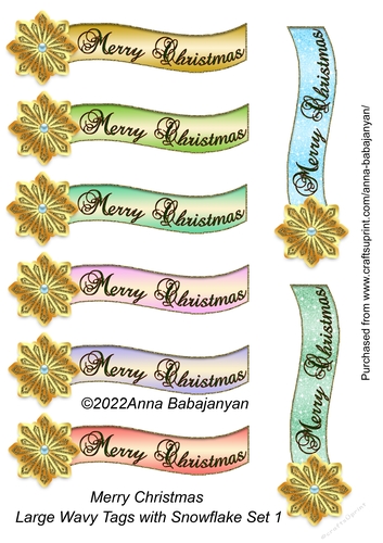 Merry Christmas Large Wavy Tags with Snowflake Set 1