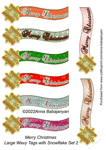 Merry Christmas Large Wavy Tags with Snowflake Set 2
