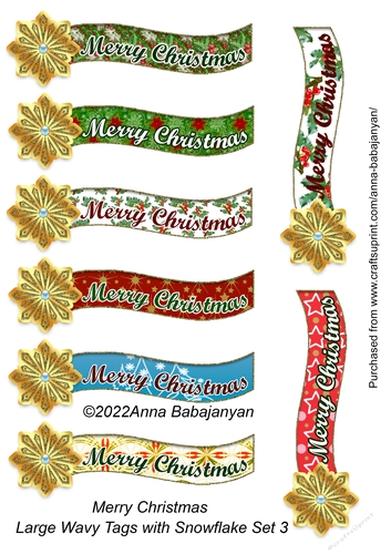 Merry Christmas Large Wavy Tags with Snowflake Set 3