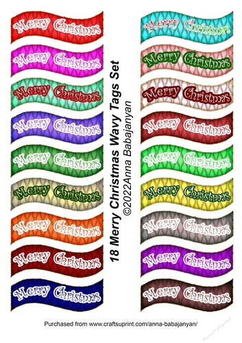 18 Merry Christmas Wavy Tags Set