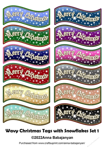 Wavy Christmas Tags with Snowflakes Set 1