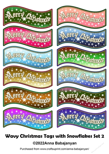 Wavy Christmas Tags with Snowflakes Set 2