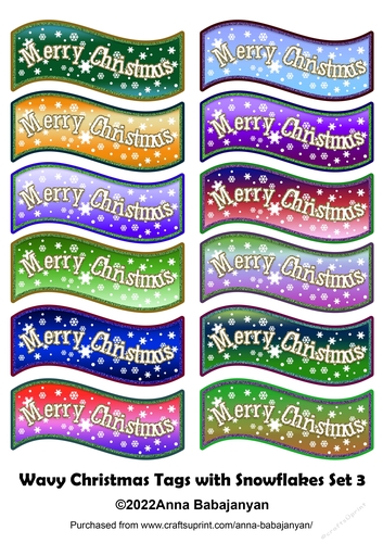 Wavy Christmas Tags with Snowflakes Set 3