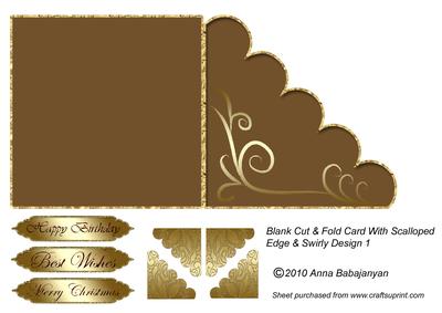 Blank Cut & Fold Card with Scalloped Edge & Swirly Design 1