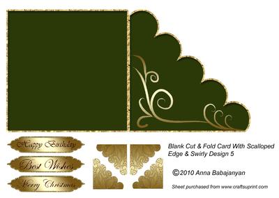 Blank Cut & Fold Card with Scalloped Edge & Swirly Design 5