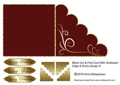 Blank Cut & Fold Card with Scalloped Edge & Swirly Design 6
