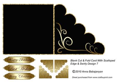 Blank Cut & Fold Card with Scalloped Edge & Swirly Design 7