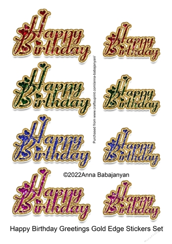 Happy Birthday Greetings Gold Edge Stickers Set