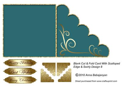 Blank Cut & Fold Card with Scalloped Edge & Swirly Design 8
