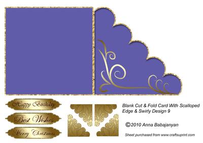 Blank Cut & Fold Card with Scalloped Edge & Swirly Design 9