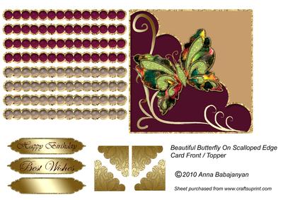 Beautiful Butterfly on Scalloped Edge Card Front / Topper