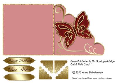 Beautiful Butterfly on Scalloped Edge Cut & Fold Card 1