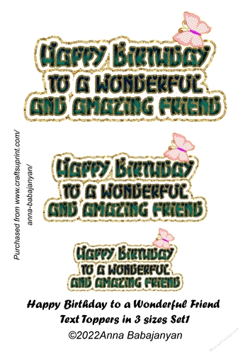 Happy Birthday to a Wonderful Friend Text Toppers in 3 sizes Set 1