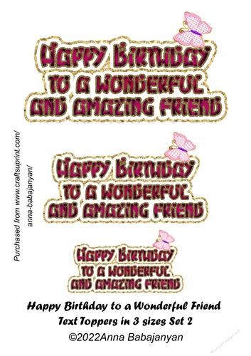 Happy Birthday to a Wonderful Friend Text Toppers in 3 sizes Set 2