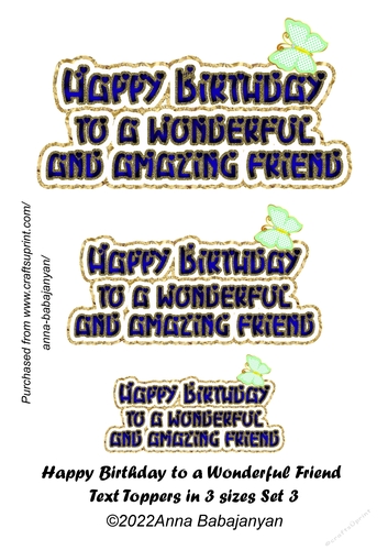 Happy Birthday to a Wonderful Friend Text Toppers in 3 sizes Set 3