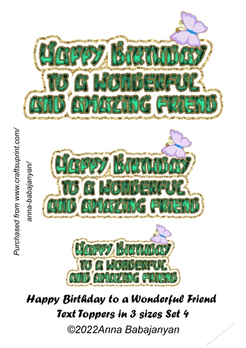Happy Birthday to a Wonderful Friend Text Toppers in 3 sizes Set 4