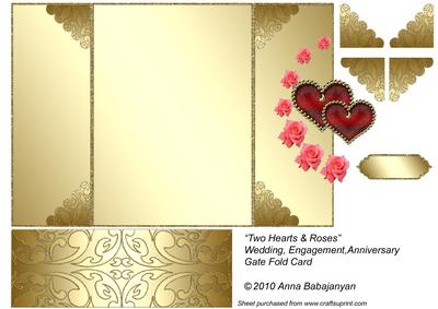 Two Hearts & Roses Wedding Engagement Gatefold Card