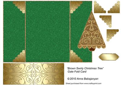Brown Swirly Christmas Tree Gate Fold Card