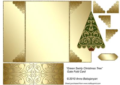 Green Swirly Christmas Tree Gate Fold Card