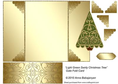 Light Green Swirly Christmas Tree Gate Fold Card