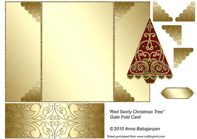 Red Swirly Christmas Tree Gate Fold Card