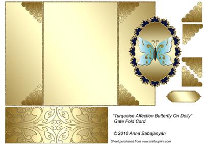 Turquoise Affection Butterfly on Doily Gate Fold Card