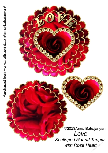 Love Scalloped Round Topper with Rose Heart