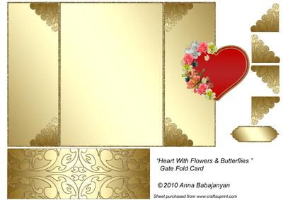 Heart with Flowers & Butterflies Gate Fold Card