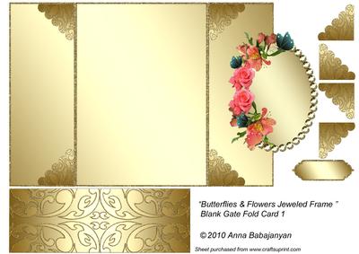 Butterflies & Flowers Jeweled Frame Blank Gate Fold Card 1