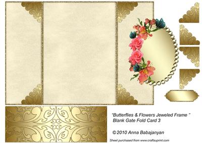 Butterflies & Flowers Jeweled Frame Blank Gate Fold Card 3
