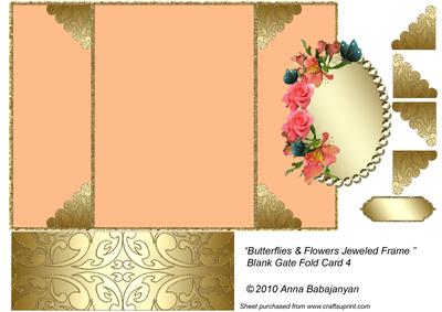 Butterflies & Flowers Jeweled Frame Blank Gate Fold Card 4