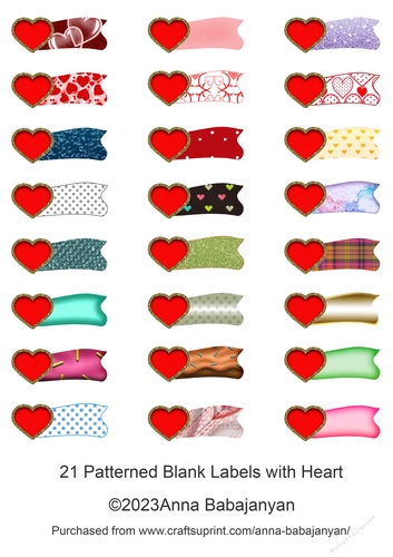21 Patterned Blank Labels with Heart