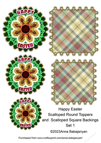 Happy Easter Scalloped Round Toppers and Scalloped Square Backings Set 1