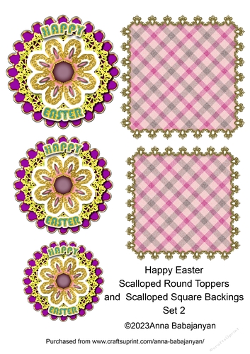 Happy Easter Scalloped Round Toppers and Scalloped Square Backings Set 2