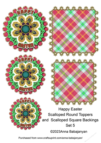 Happy Easter Scalloped Round Toppers and Scalloped Square Backings Set 5