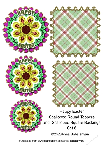 Happy Easter Scalloped Round Toppers and Scalloped Square Backings Set 6