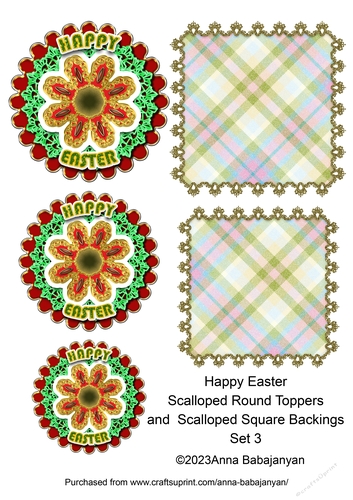 Happy Easter Scalloped Round Toppers and Scalloped Square Backings Set 3