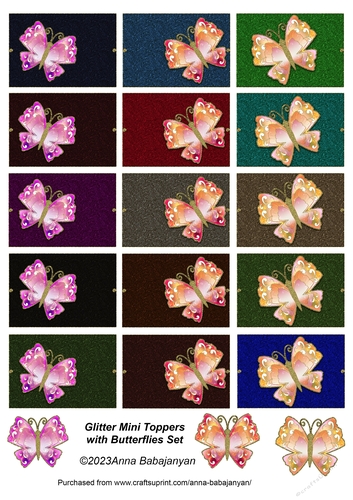 Glitter Mini Toppers with Butterflies Set