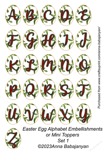 Easter Egg Alphabet Embellishments or Mini Toppers Set 1