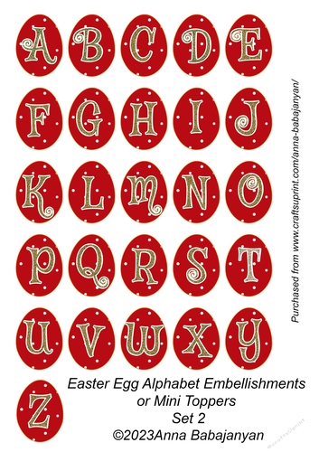 Easter Egg Alphabet Embellishments or Mini Toppers Set 2