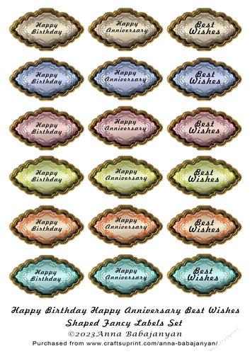 Happy Birthday Happy Anniversary Best Wishes Shaped Fancy Labels Set